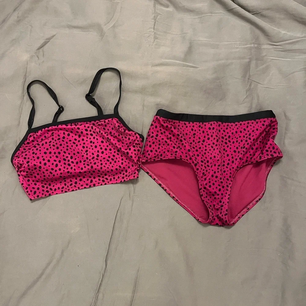 All In Motion Kids Pink Dalmatian Print Two Piece Swimsuit‎ Bikini Set XS